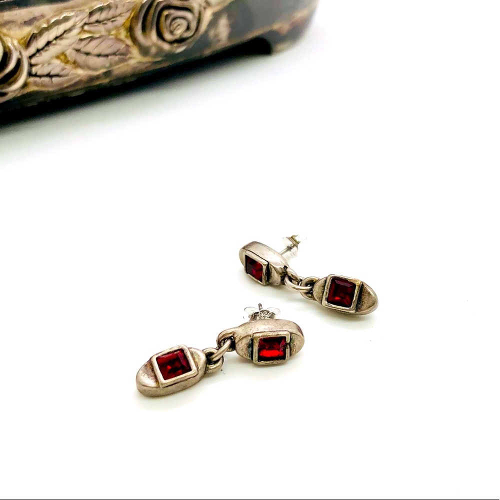 Vintage Ruby Crystal earrings Metal POINTUS ♥️